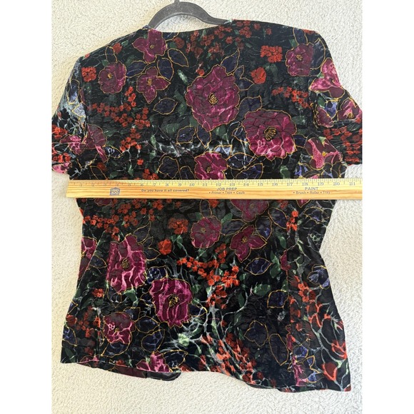 Vintage Norton McNaughton Jacket Womens Medium Black Floral Velvet Blazer 90s - Picture 14 of 16